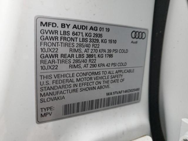 2019 AUDI Q8 PRESTIG WA1FVAF14KD025460