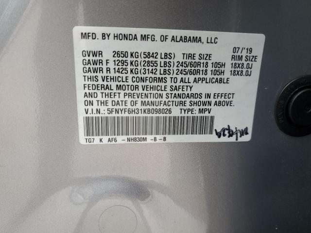 2019 HONDA PILOT EX 5FNYF6H31KB098026