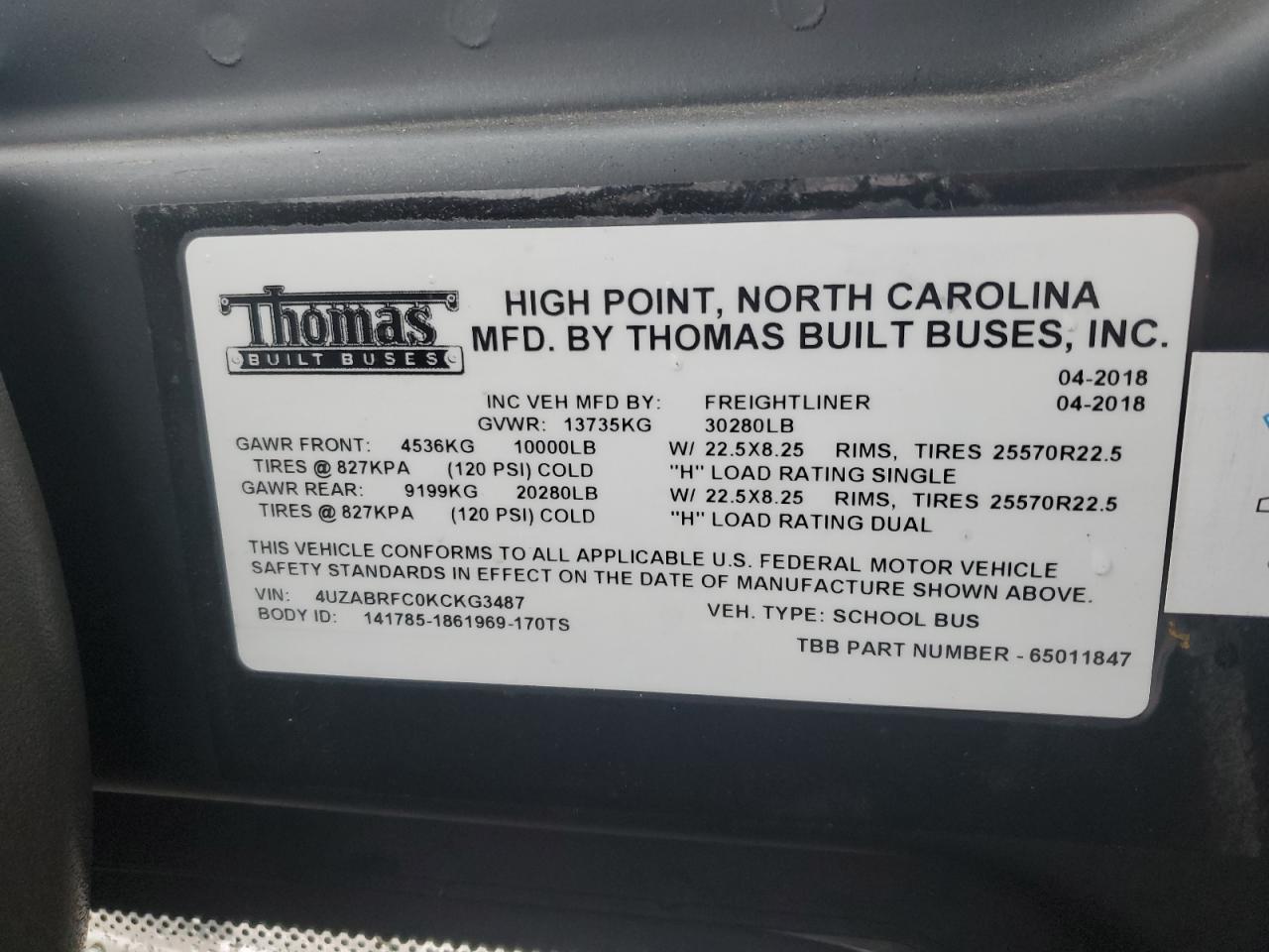 Lot #3268974996 2019 FREIGHTLINER CHASSIS B2