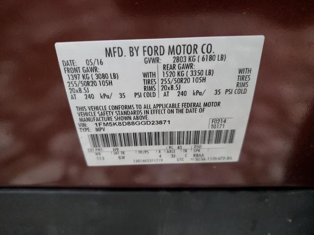 2016 FORD EXPLORER X 1FM5K8D88GGD23871