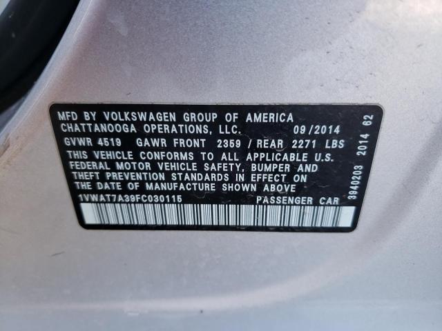 2015 VOLKSWAGEN PASSAT S 1VWAT7A39FC030115