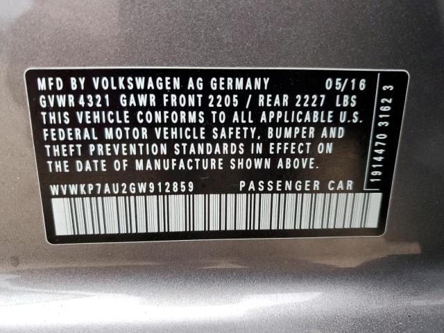 2016 VOLKSWAGEN E-GOLF SE - WVWKP7AU2GW912859