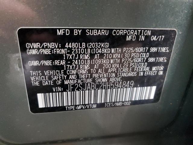 2017 SUBARU FORESTER 2 - JF2SJABC2HH594849