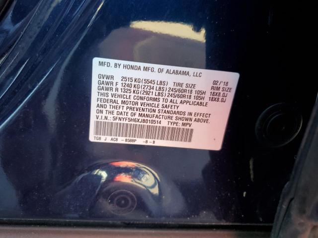 2018 HONDA PILOT EXL 5FNYF5H6XJB010514