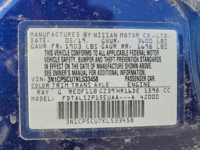 2019 NISSAN KICKS S - 3N1CP5CU7KL533458