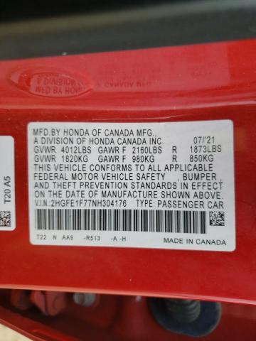 2022 HONDA CIVIC EX - 2HGFE1F77NH304176