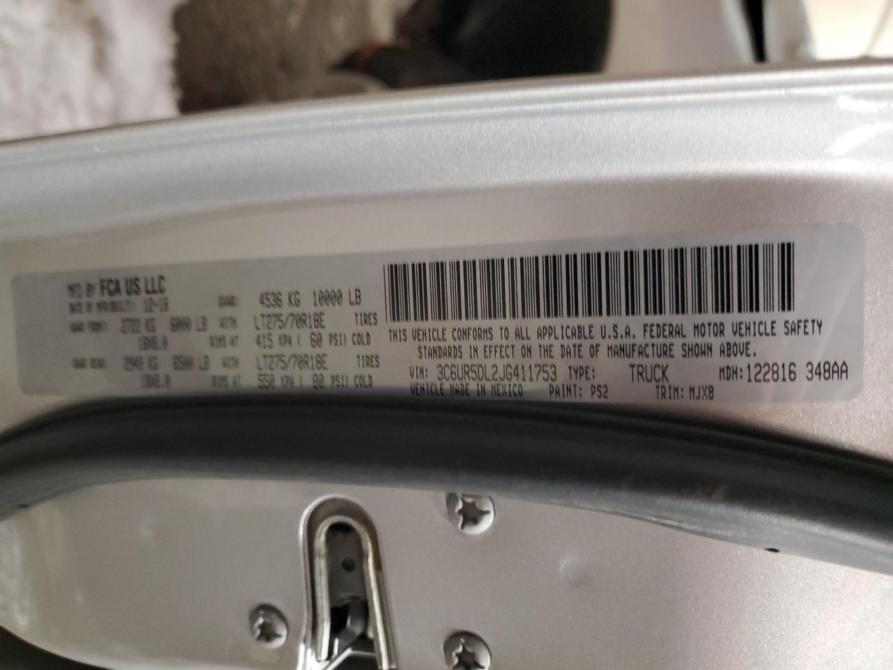 Lot #3310393011 2018 RAM 2500 SLT