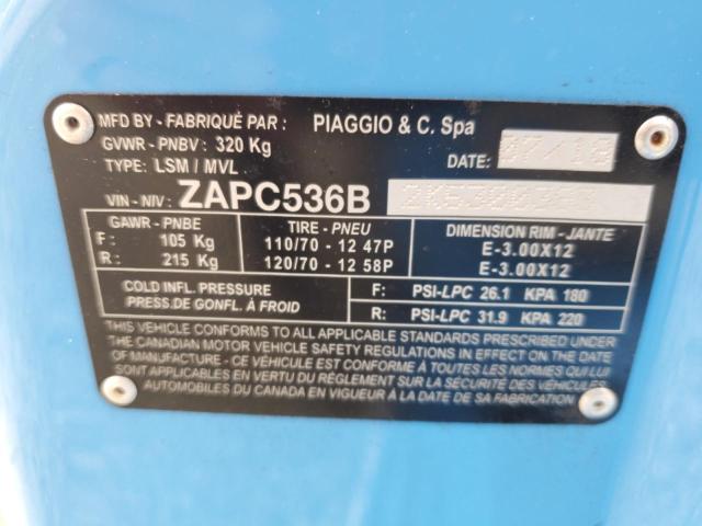 2019 PIAGGIO SCOOTER ZAPC536B2K5300393