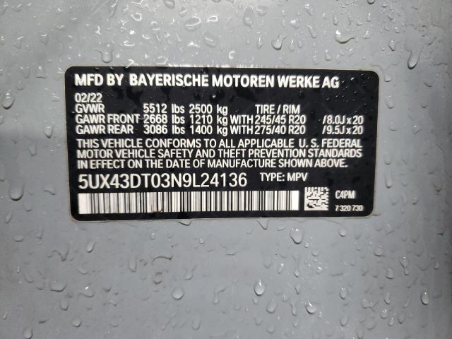 2022 BMW X4 M40I 5UX43DT03N9L24136