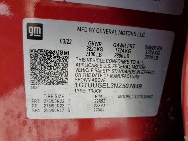 2022 GMC SIERRA K15 1GTUUGEL3NZ507849