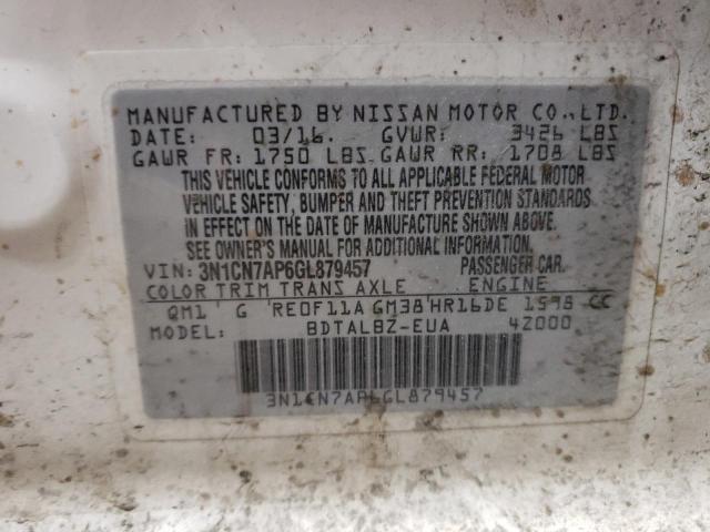 2016 NISSAN VERSA S - 3N1CN7AP6GL879457