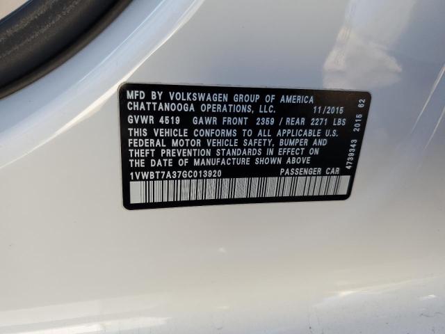 2016 VOLKSWAGEN PASSAT SE - 1VWBT7A37GC013920