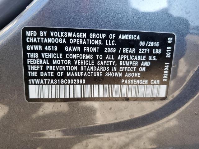 2016 VOLKSWAGEN PASSAT S - 1VWAT7A31GC002360