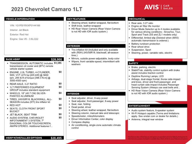 2023 CHEVROLET CAMARO LS - 1G1FB1RXXP0144166