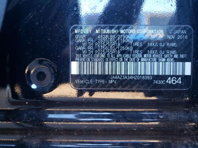 2017 MITSUBISHI OUTLANDER JA4AZ3A34HZ018393