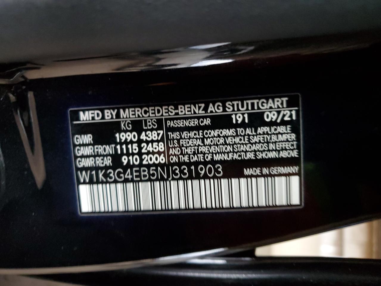 2022 Mercedes-Benz A 220 vin: W1K3G4EB5NJ331903