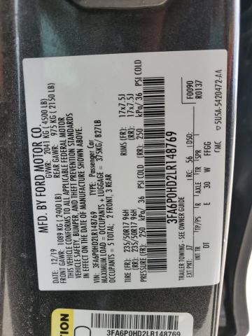 3FA6P0HD2LR148769 FORD FUSION 2020