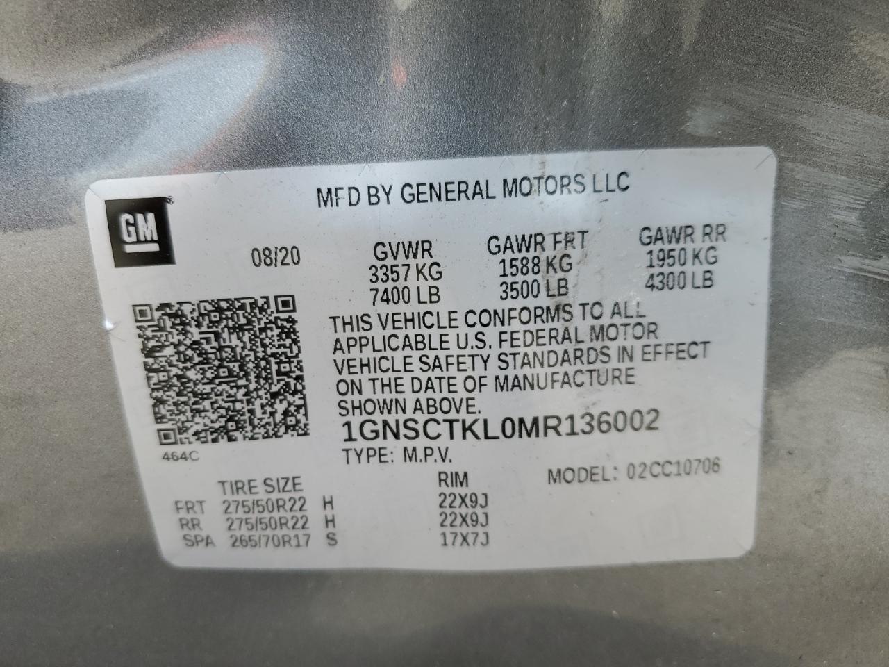 1GNSCTKL0MR136002 CHEVROLET TAHOE 2021