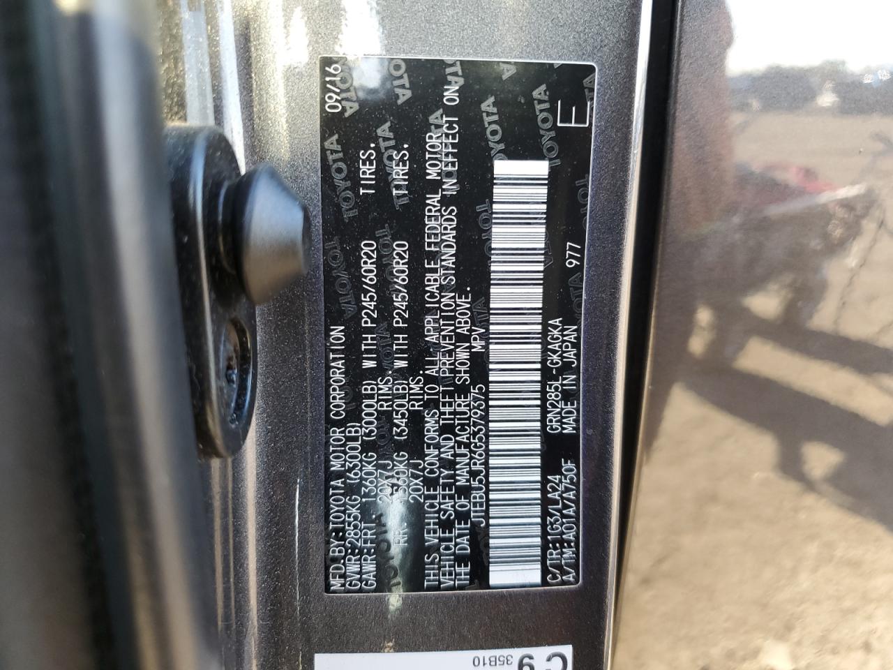 JTEBU5JR6G5379375 TOYOTA 4RUNNER 2016