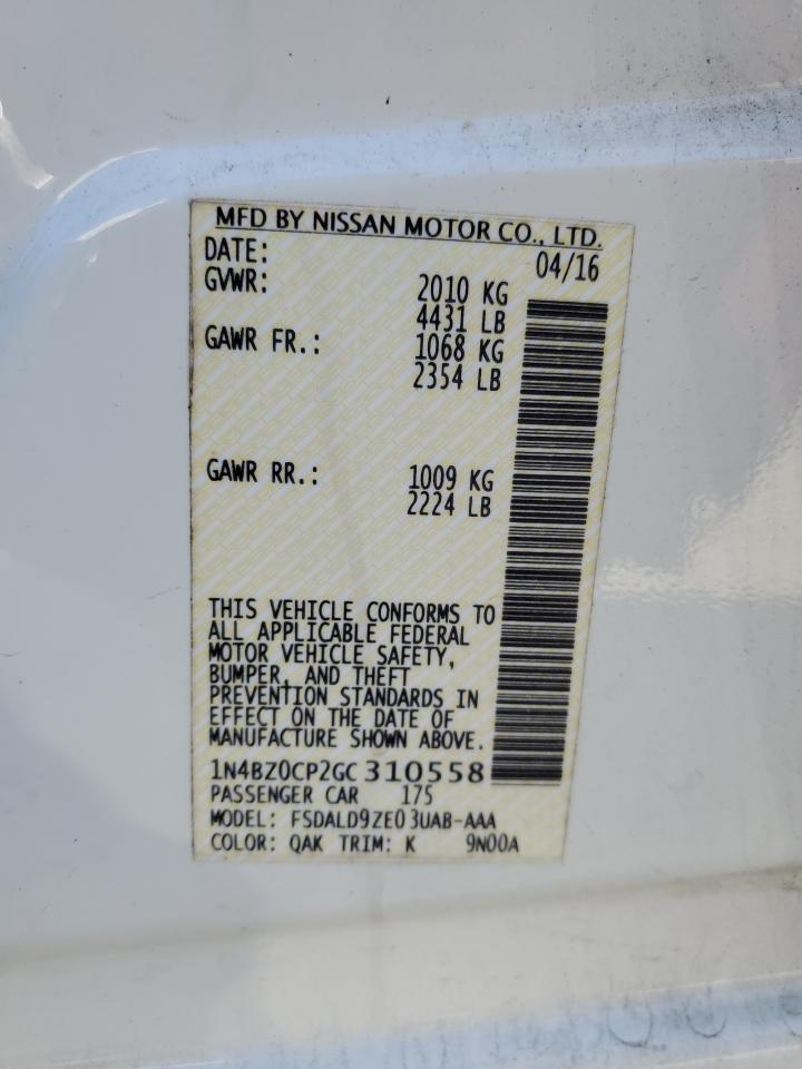 1N4BZ0CP2GC310558 NISSAN LEAF 2016