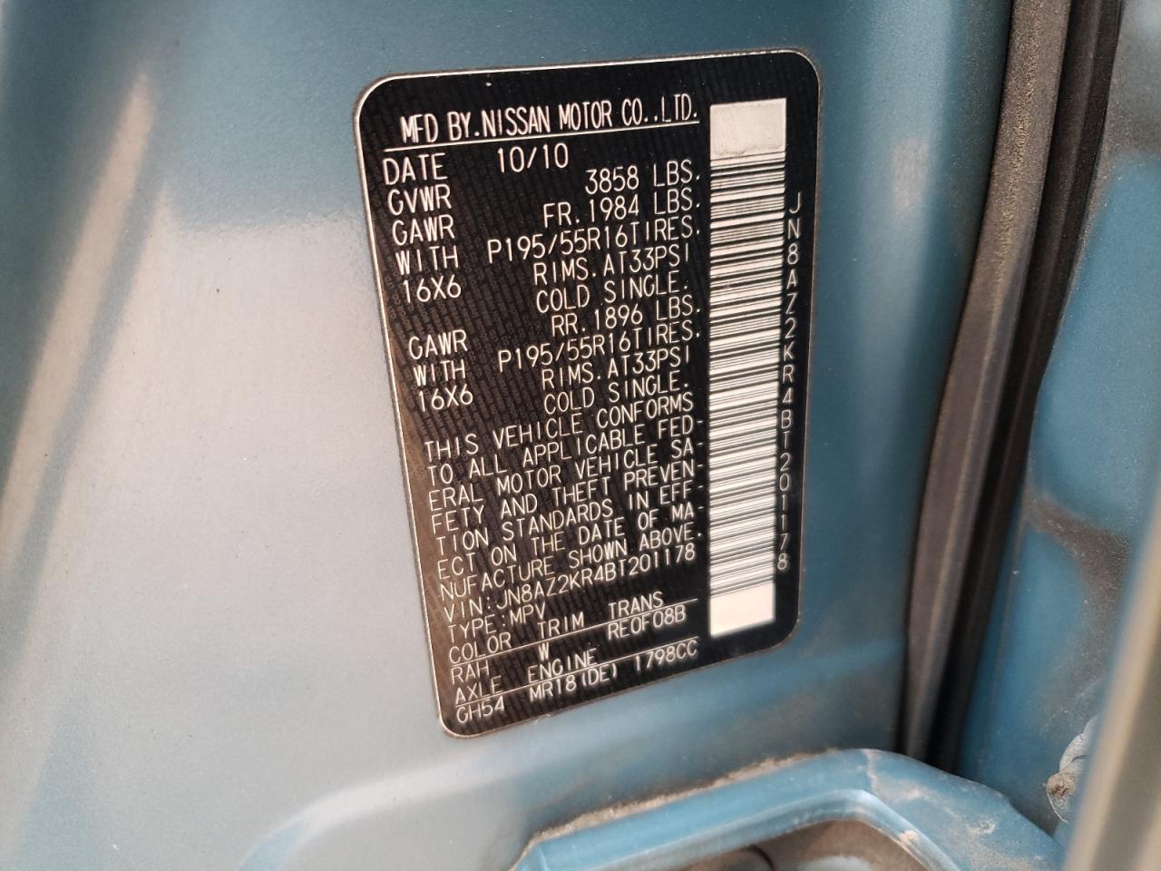 JN8AZ2KR4BT201178 2011 Nissan Cube Base