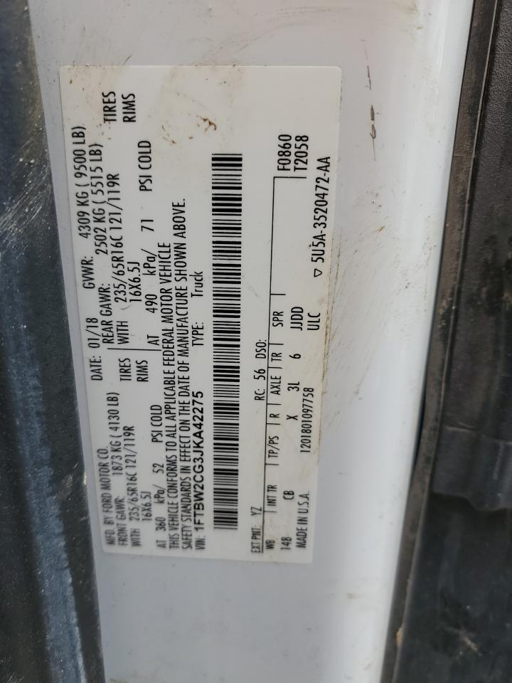 1FTBW2CG3JKA42275 FORD TRANSIT 2018