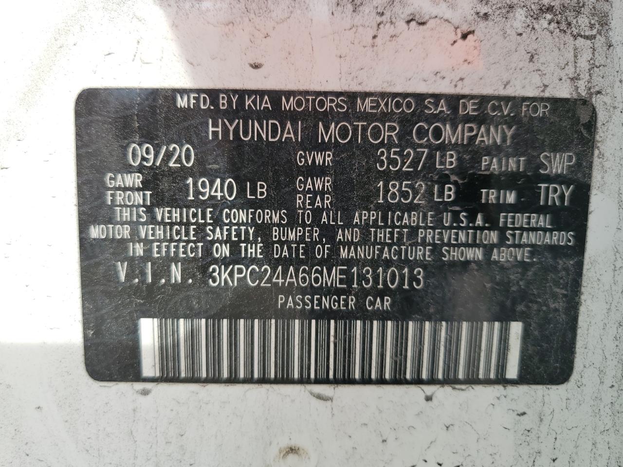 3KPC24A66ME131013 2021 Hyundai Accent Se