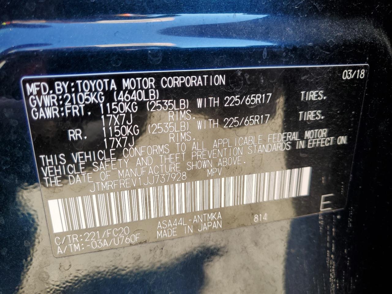 JTMRFREV1JJ737928 TOYOTA RAV4 2018