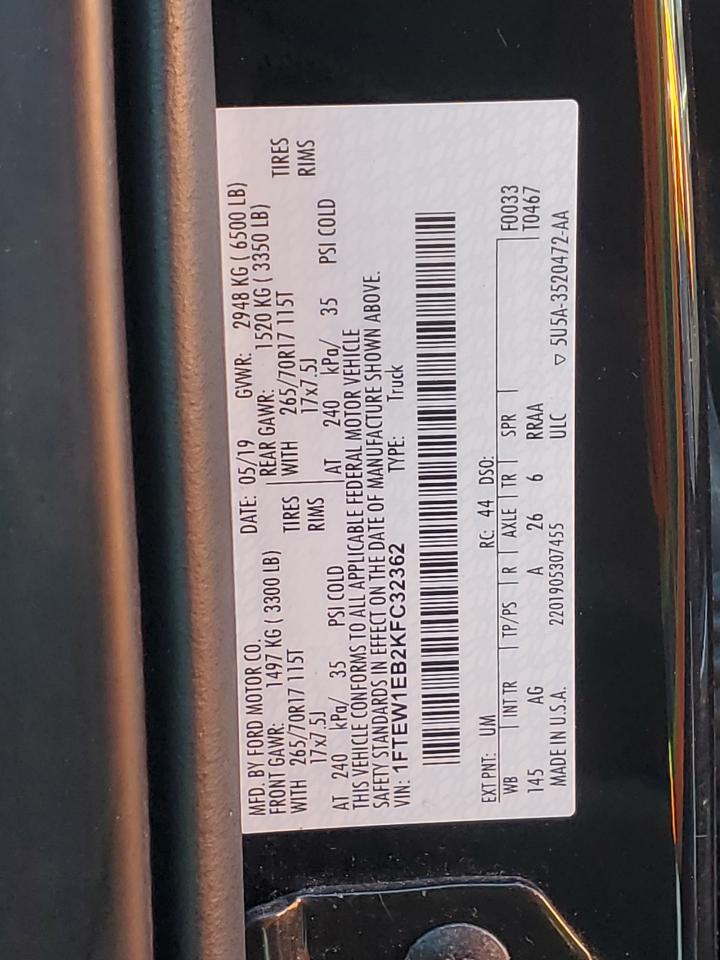 1FTEW1EB2KFC32362 FORD F-150 2019