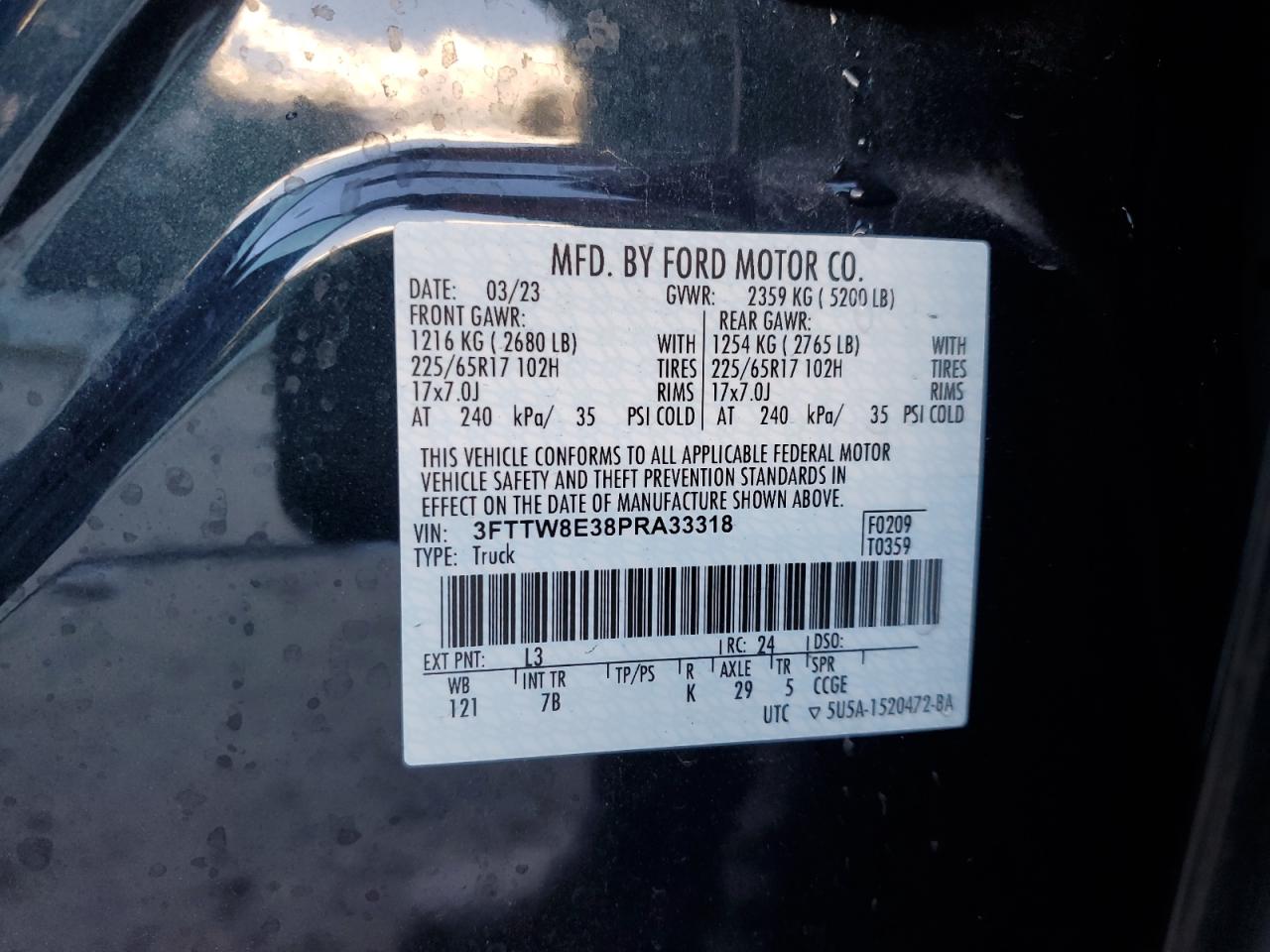 3FTTW8E38PRA33318 FORD MAVERICK 2023
