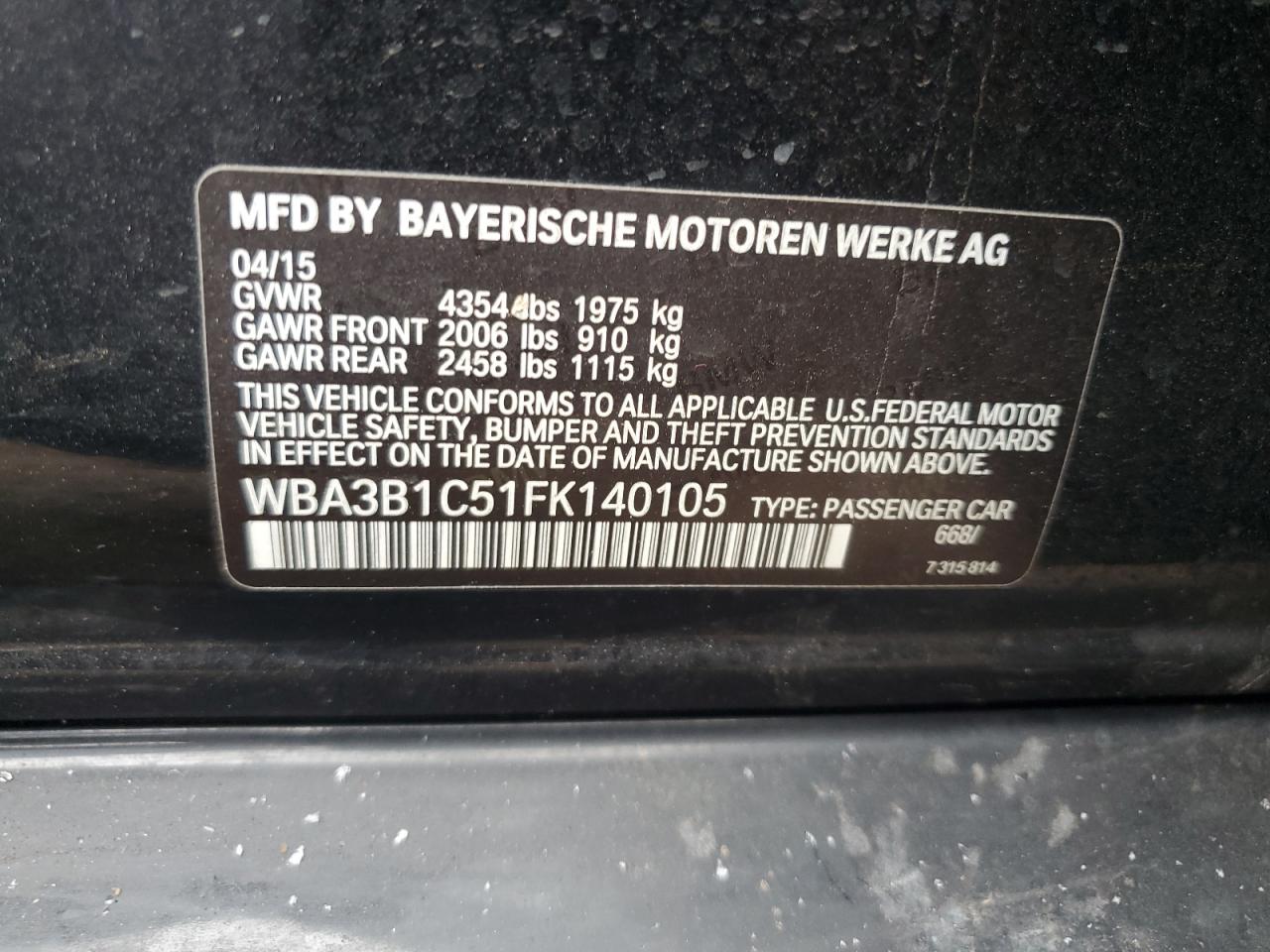 WBA3B1C51FK140105 2015 BMW 320 I