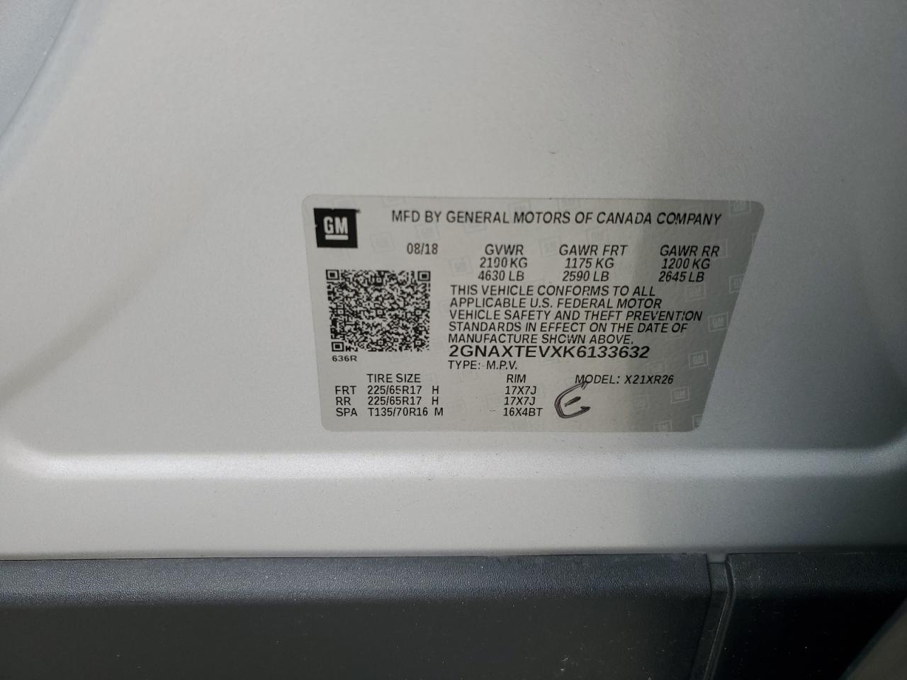2GNAXTEVXK6133632 CHEVROLET EQUINOX 2019
