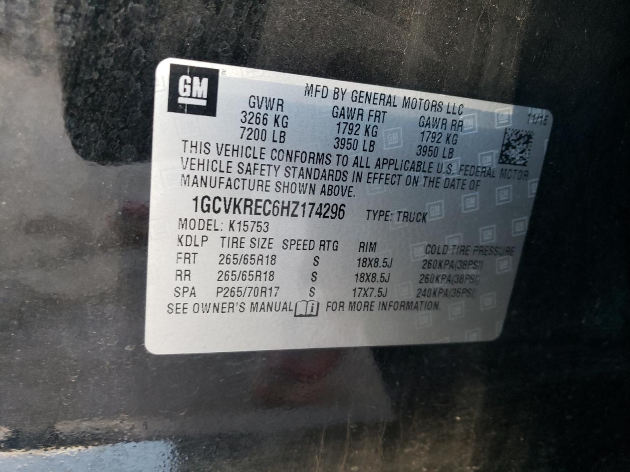 1GCVKREC6HZ174296 CHEVROLET ALL Models 2017