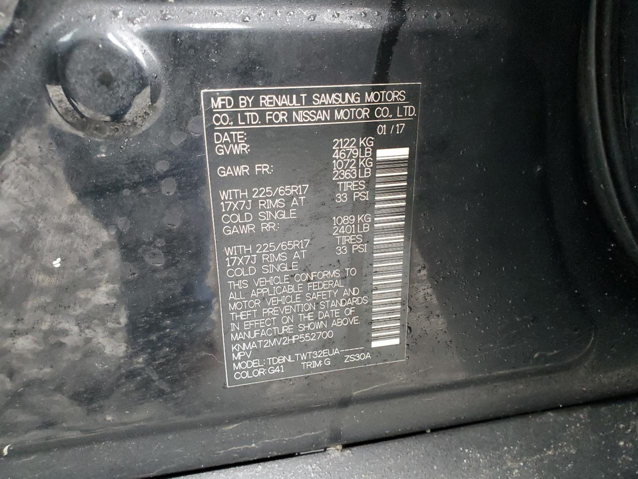 KNMAT2MV2HP552700 NISSAN ROGUE 2017