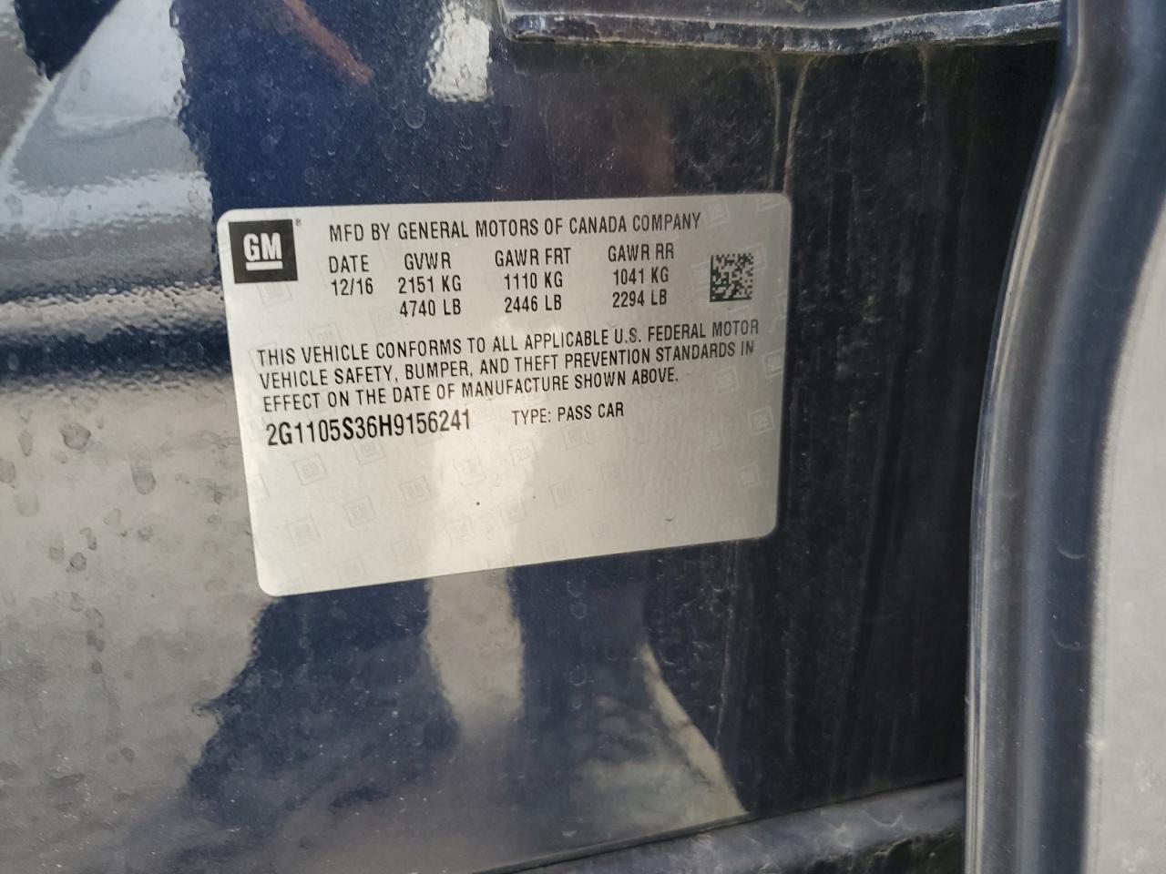2G1105S36H9156241 CHEVROLET IMPALA 2017