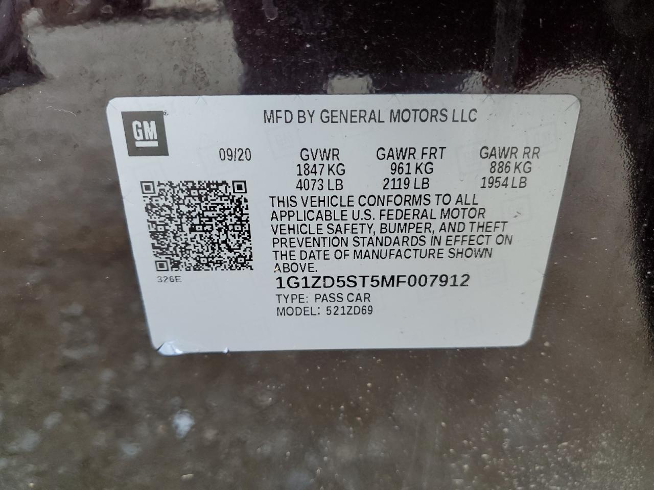 1G1ZD5ST5MF007912 CHEVROLET MALIBU 2021