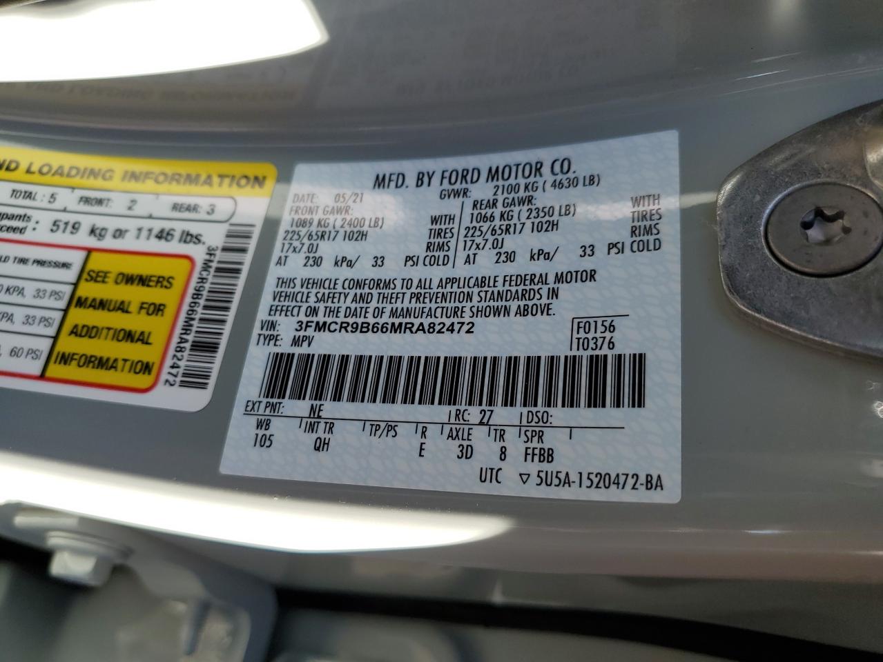 3FMCR9B66MRA82472 FORD BRONCO 2021