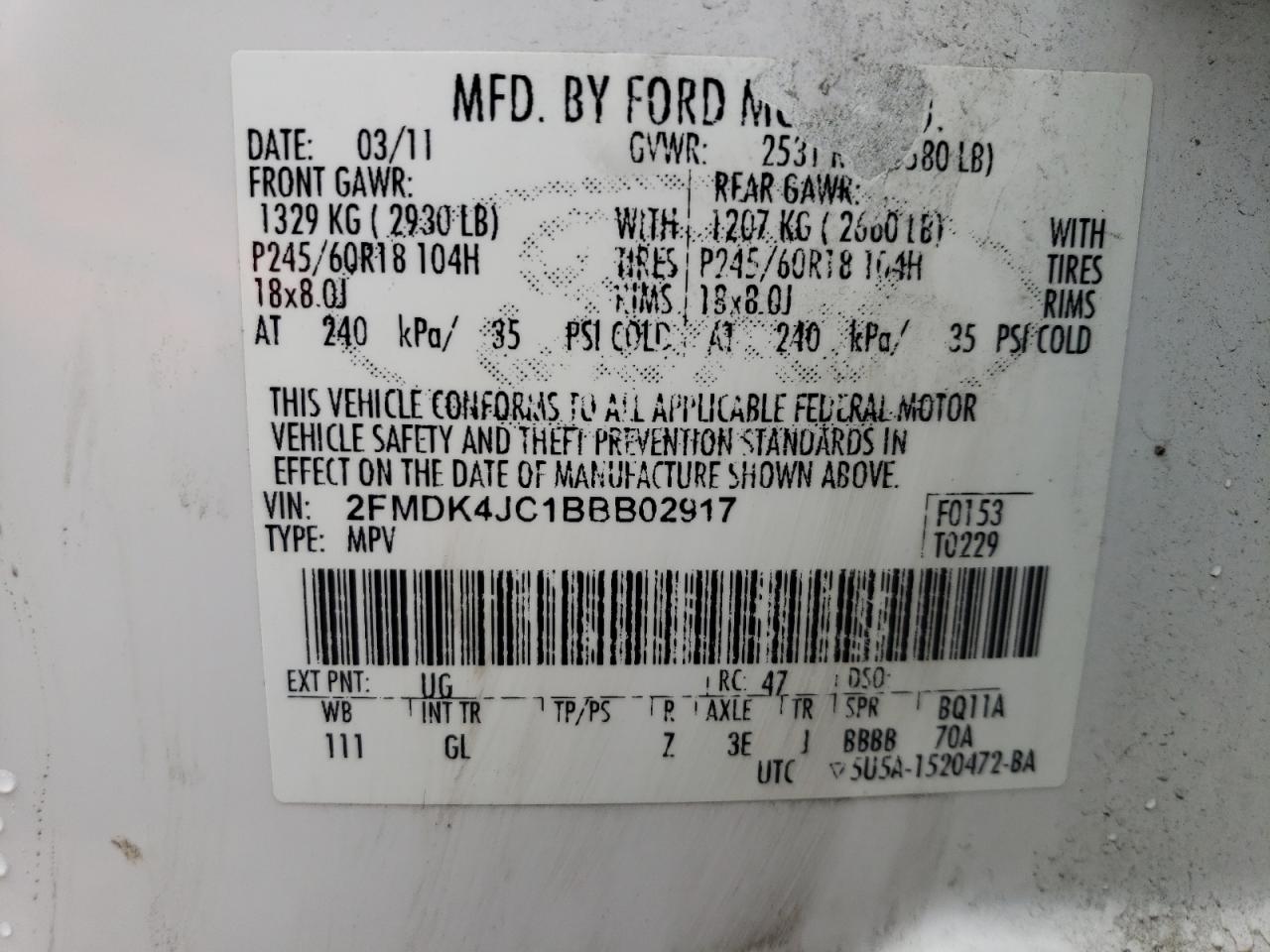 2FMDK4JC1BBB02917 2011 Ford Edge Sel