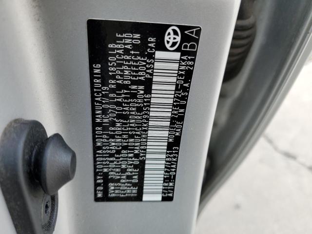 2019 TOYOTA COROLLA L 5YFBURHEXKP935116
