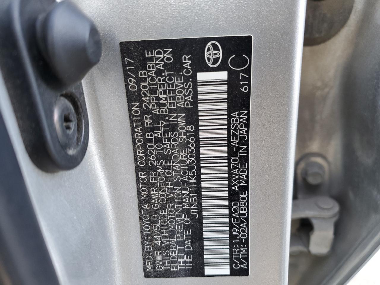 JTNB11HK5J3036618 TOYOTA CAMRY 2018