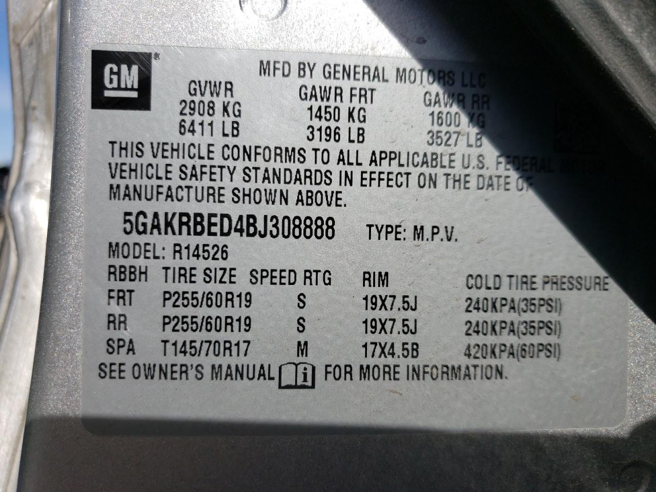 5GAKRBED4BJ308888 2011 Buick Enclave Cxl