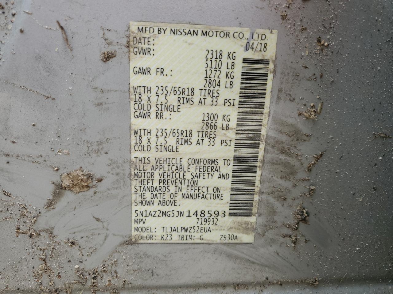 5N1AZ2MG5JN148593 NISSAN MURANO 2018