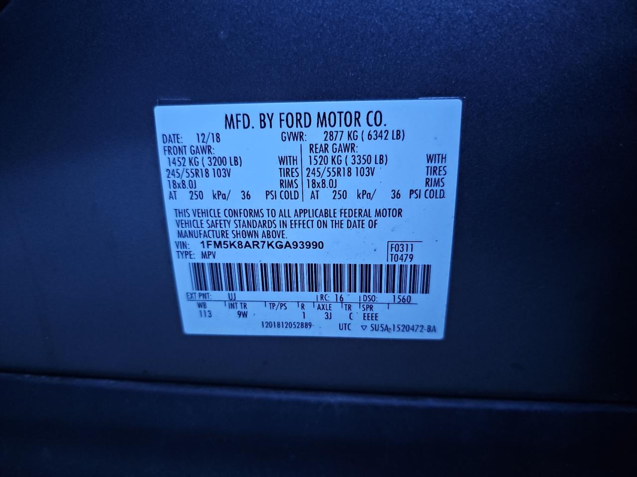 1FM5K8AR7KGA93990 FORD EXPLORER 2019