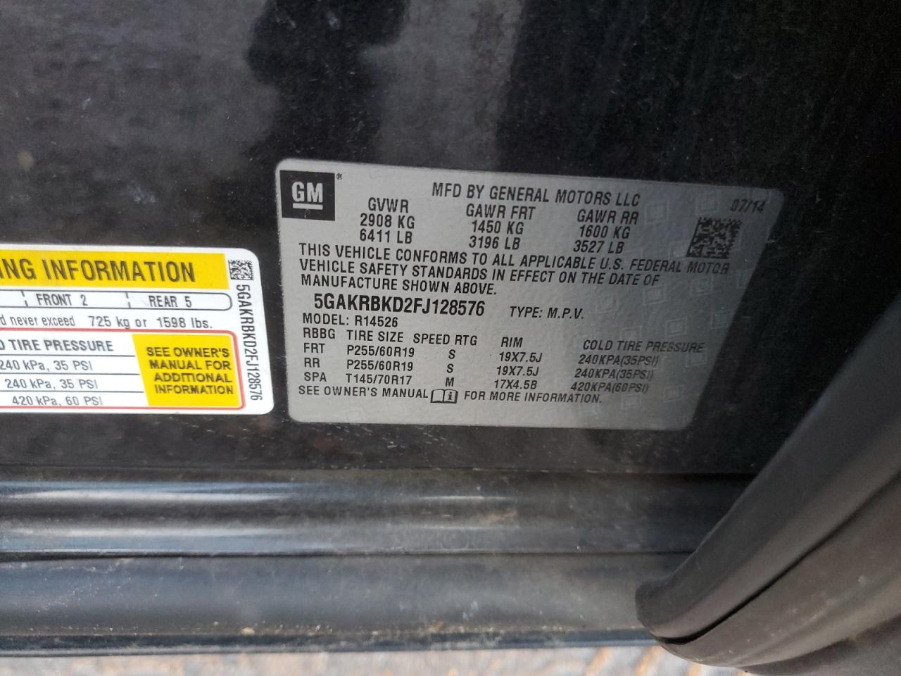 5GAKRBKD2FJ128576 2015 Buick Enclave