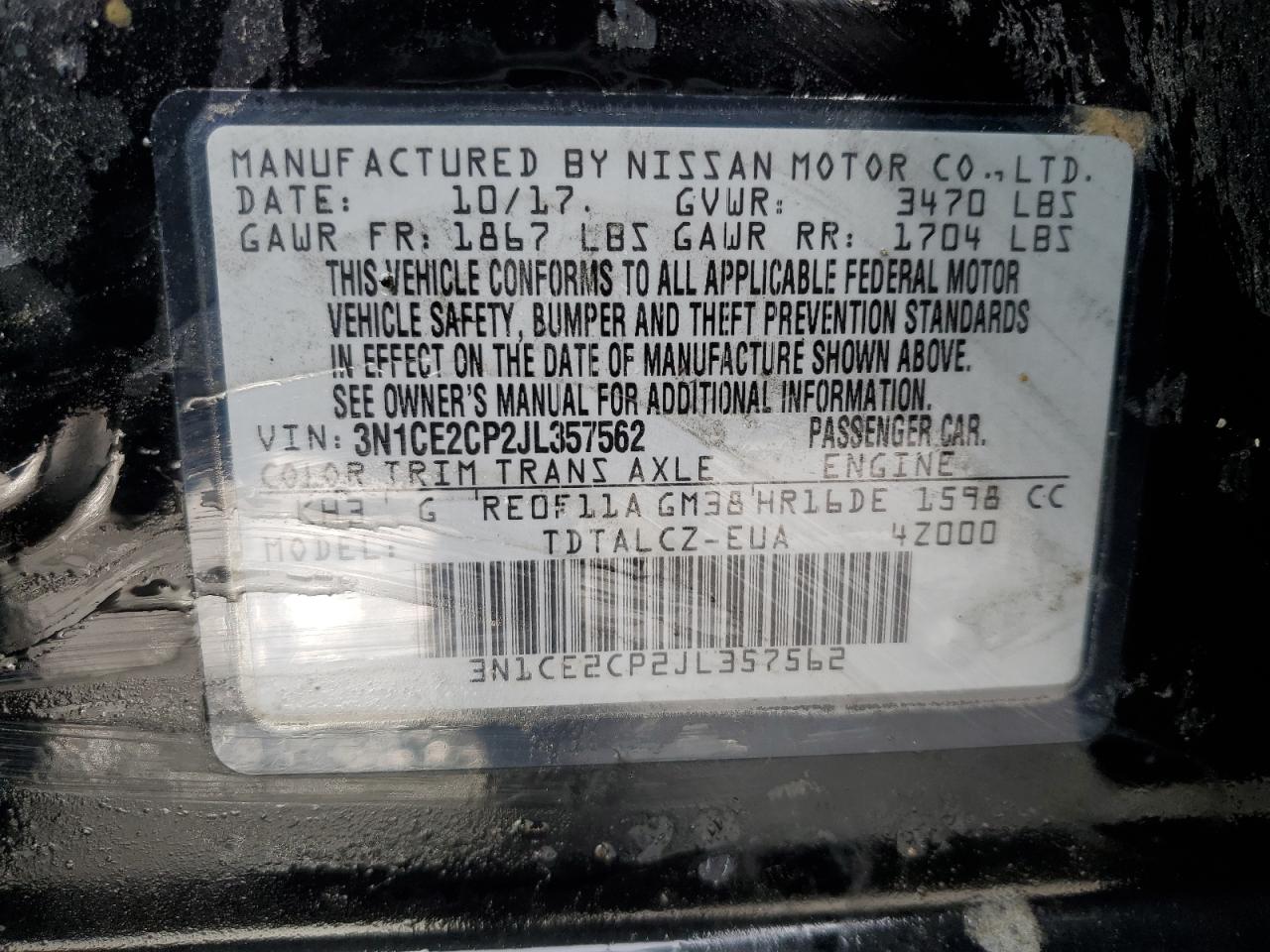 3N1CE2CP2JL357562 NISSAN VERSA 2018