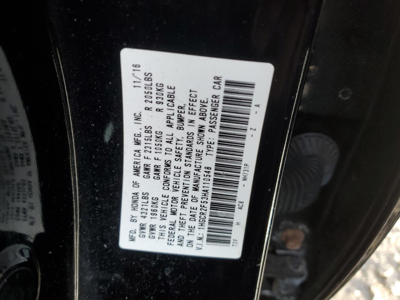1HGCR2F53HA110548 HONDA ACCORD 2017