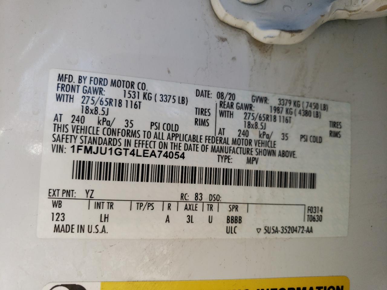 1FMJU1GT4LEA74054 FORD EXPEDITION 2020