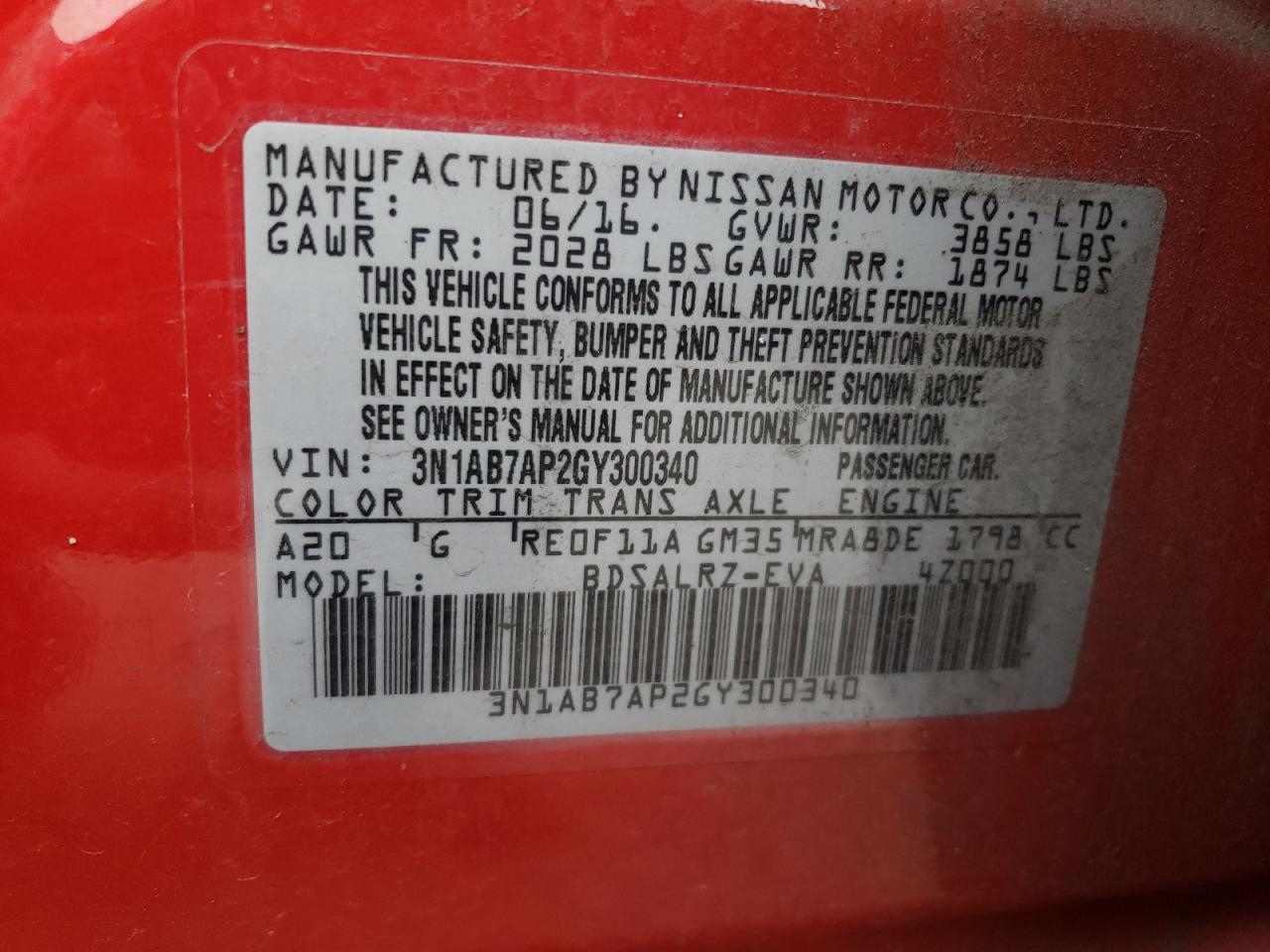 3N1AB7AP2GY300340 NISSAN SENTRA 2016