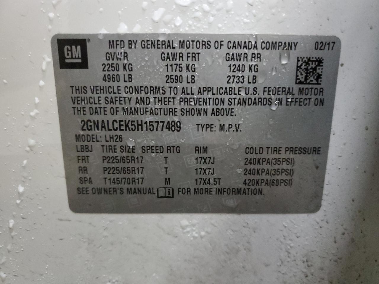 2GNALCEK5H1577489 CHEVROLET EQUINOX 2017