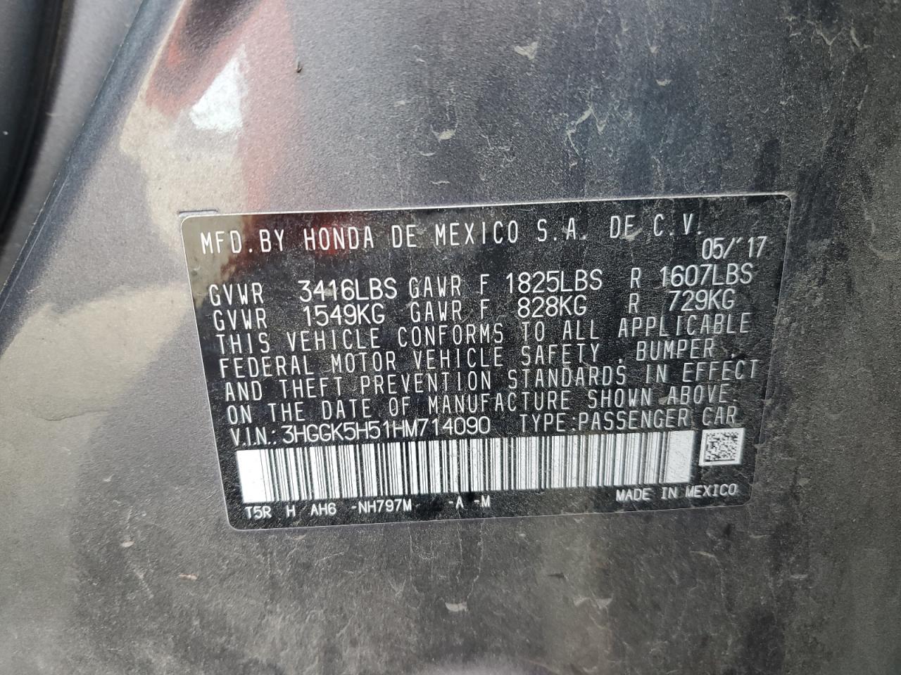 3HGGK5H51HM714090 HONDA FIT 2017